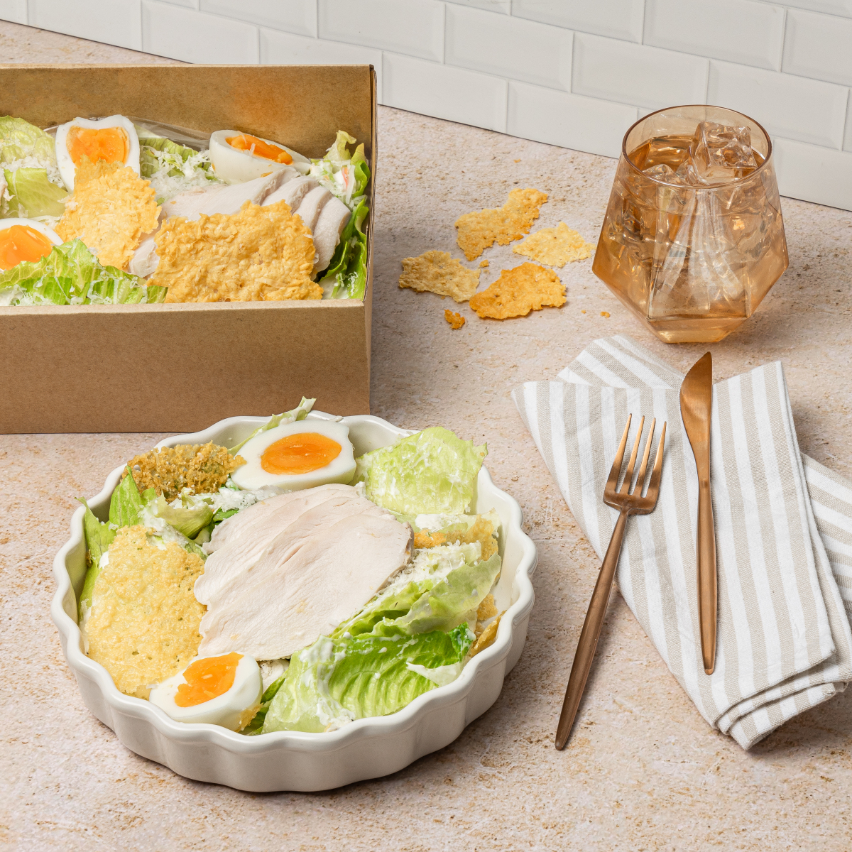 Chicken Caesar with cos lettuce, parmesan wafer (GF)